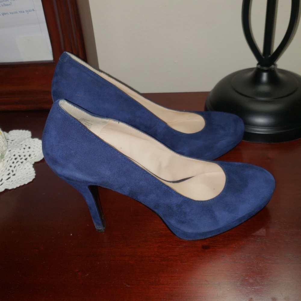 Blue suede high heels